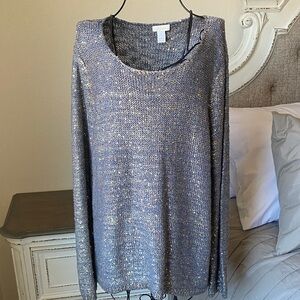 Chico's Blue and Gold Sequin Sweater